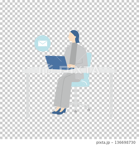 A female business person receives an email notification on her computer 136698730