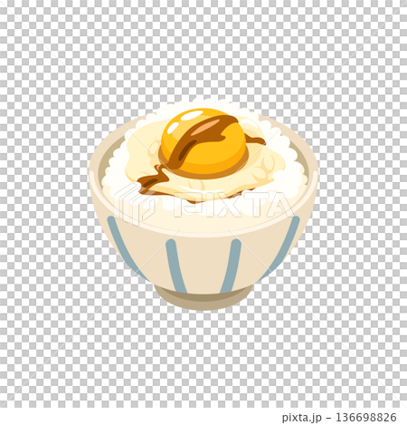 醤油をかけた卵かけご飯のフラットイラスト 136698826