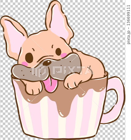 Sleepy French Bulldog Work From Home in a Coffee Cup Cartoon Hand Drawn Sleepy French Bulldog Work From Home in a Coffee Cup Cartoon Hand Drawn 136699111