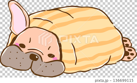 Sleepy French Bulldog Work From Home wrapped in Burrito Blanket Cartoon Hand Drawn Sleepy French Bulldog Work From Home wrapped in Burrito Blanket Cartoon Hand Drawn 136699115