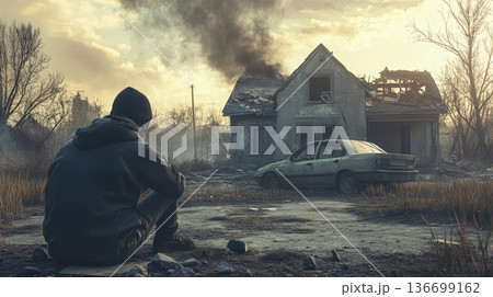 Solitary Survivor in a Post-apocalyptic Ruins 136699162