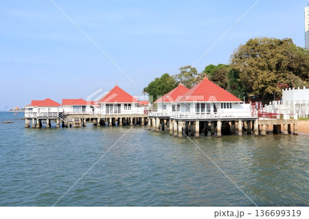 Group old wood houses in sea. Group old wood houses in sea. 136699319