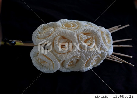 Bouquet of artificial flowers isolated on black. Bouquet of artificial flowers isolated on black. 136699322