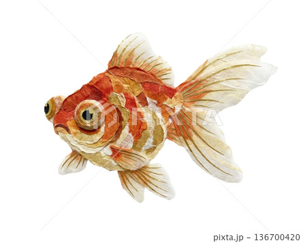 和紙で表現したデメキンの切り絵コラージュ 和紙で表現したデメキンの切り絵コラージュ 136700420