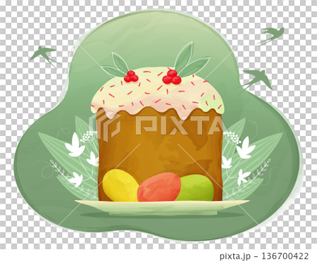 Easter cake with painted eggs, postcard 136700422
