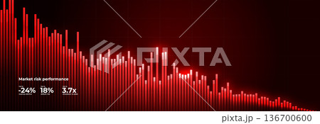 Financial Collapse Negative Growth Spend Background, Finance Global Economy Crisis. Economic Downturn Chart, Red Graph Inflation, Loss Trend Fall Dynamic Stock Trade Risk Report. Vector Illustration 136700600