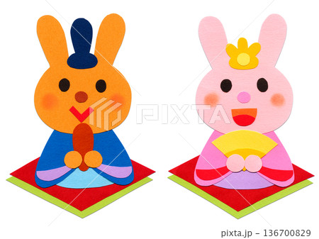 ひなまつり うさぎのおひなさまの貼り絵イラスト 単体素材 ひなまつり うさぎのおひなさまの貼り絵イラスト 単体素材 136700829