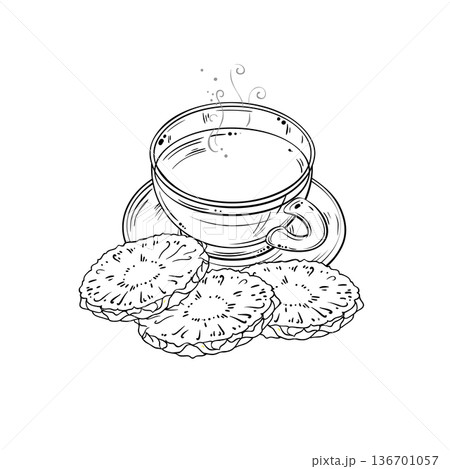 Cup of Pineapple Tea Outline Illustration. Cup of Pineapple Tea Outline Illustration. 136701057