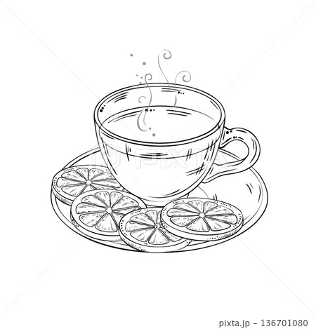 Cup of Orange Tea Outline Illustration. 136701080