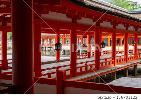 Walkway of Itsukushima Shrine on Miyajima island in Japan Walkway of Itsukushima Shrine on Miyajima island in Japan 136701122