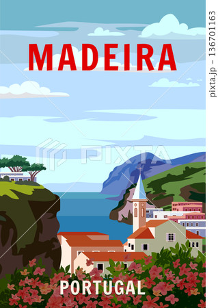 Madeira Portugal vintage travel poster, tropical resort Madeira Portugal vintage travel poster, tropical resort 136701163