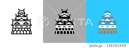 編集可能な大阪名物の大阪城ラインアイコン 136701439