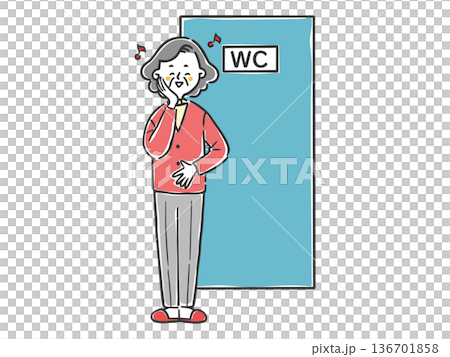トイレですっきりしたシニア女性 全身 ベクター トイレですっきりしたシニア女性 全身 ベクター 136701858