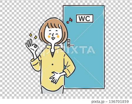 A woman feeling refreshed in the toilet, upper body, vector 136701859