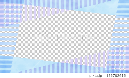 ストライプと直線の水彩風フレーム 水色 ストライプと直線の水彩風フレーム 水色 136702616