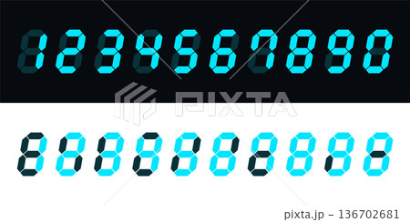 近未来風のデジタル数字（7セグ）背景素材・シアン発光 136702681
