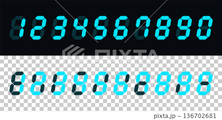 近未来風のデジタル数字（7セグ）背景素材・シアン発光 136702681