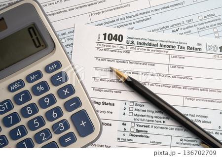 Tax form 1040 U.S. Individual Income Tax Return, business finance. 136702709