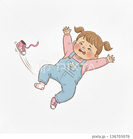 寝っ転がって泣くイヤイヤ期の女の子 136703076