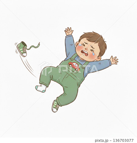 寝っ転がって泣くイヤイヤ期の男の子 136703077