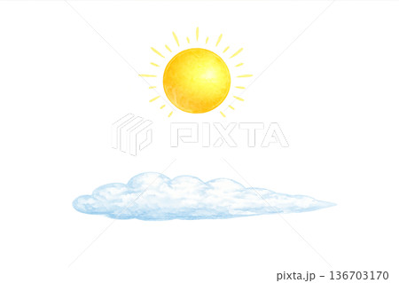 太陽 雲 水彩 天気 シンプル ナチュラル イラスト 切り抜き素材 136703170