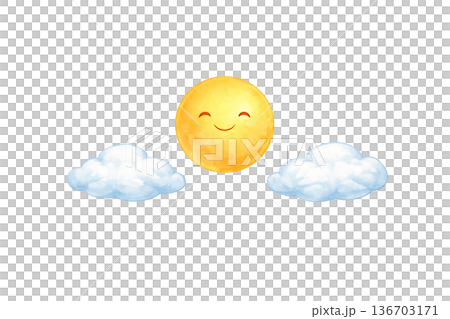 太陽 雲 かわいい 水彩 天気 キャラクター イラスト 切り抜き素材 136703171