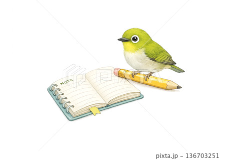 小鳥 ノート えんぴつ 勉強 水彩 かわいい イラスト 切り抜き素材 小鳥 ノート えんぴつ 勉強 水彩 かわいい イラスト 切り抜き素材 136703251