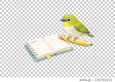 小鳥 ノート えんぴつ 勉強 水彩 かわいい イラスト 切り抜き素材 小鳥 ノート えんぴつ 勉強 水彩 かわいい イラスト 切り抜き素材 136703251