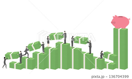 Business team strategic cooperation building financial success through market volatility to reach saving goal 136704399