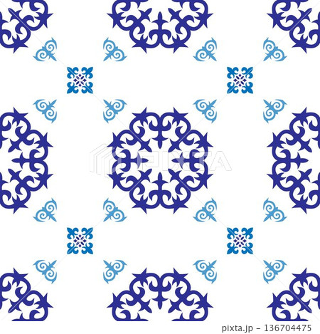Talavera pattern. Azulejos portugal. Turkish ornament. Moroccan tile mosaic. Ceramic tableware, folk print. Spanish pottery. Ethnic background. Mediterranean seamless wallpaper. Talavera pattern. Azulejos portugal. Turkish ornament. Moroccan tile mosaic. Ceramic tableware, folk print. Spanish pottery. Ethnic background. Mediterranean seamless wallpaper. 136704475