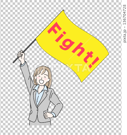 一名身穿西裝的女子揮舞著旗幟歡呼。 136704728