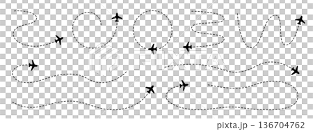 飛行路線示意圖。包括飛機輪廓圖示和虛線表示的路線。 136704762