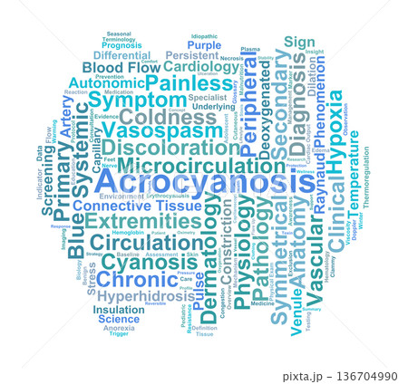 Acrocyanosis Word Cloud. Key Terms in Peripheral Vascular Health and Cyanotic Conditions 136704990