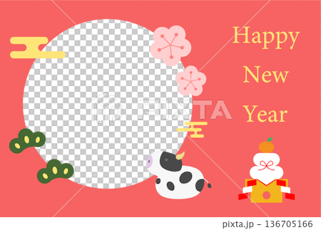 Cow New Year's card postcard illustration template Cow New Year's card postcard illustration template 136705166