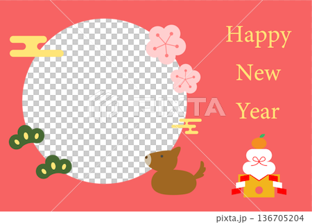 犬の年賀状ハガキイラストテンプレート 136705204