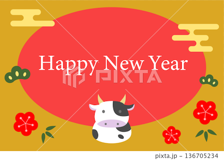 Cow New Year's card postcard illustration template Cow New Year's card postcard illustration template 136705234
