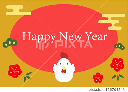 鳥の年賀状ハガキイラストテンプレート 鳥の年賀状ハガキイラストテンプレート 136705241