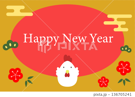 鳥の年賀状ハガキイラストテンプレート 鳥の年賀状ハガキイラストテンプレート 136705241