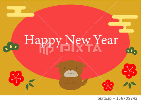 犬の年賀状ハガキイラストテンプレート 136705242
