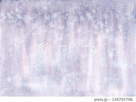 Watercolor abstract winter background with paint splashes imitating falling snow at night. Horizontal pastel purple night sky with snowfall for Merry Christmas and Happy New Year designs 136705706