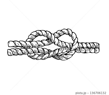 Vector nautical rope. Hand painted linear infinity knot illustration. Graphic monochrome sketch isolated on background. For designers, prints, logo, icon, menu, postcards, holiday, covers 136706132