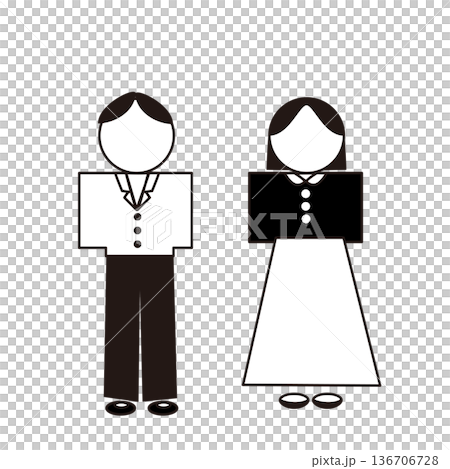 お手洗い男女洋風ピクトグラム線画アイコン 136706728