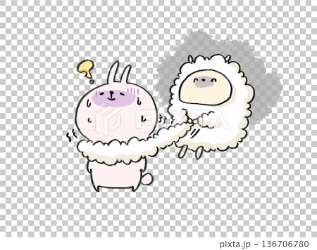 Illustration of a sheep being strangled with cotton wool (idiom) 136706780