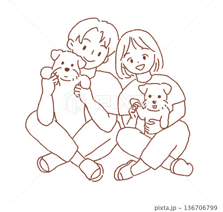 シュナウザーと男女 線画 シュナウザーと男女 線画 136706799