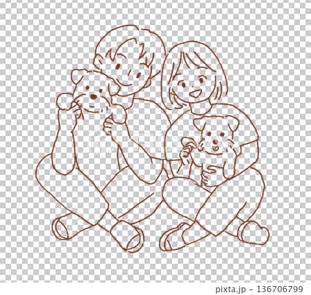 シュナウザーと男女 線画 シュナウザーと男女 線画 136706799