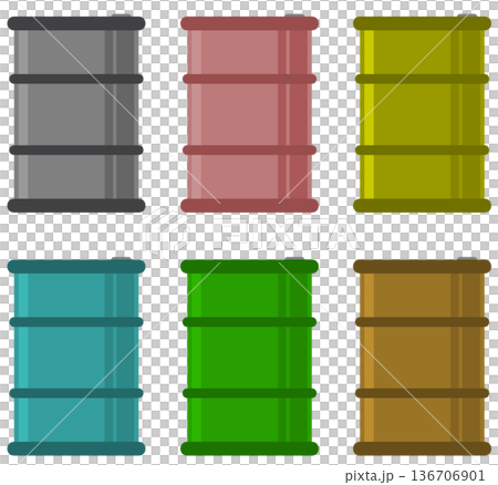 工業用の燃料やオイルを保管して備蓄するドラム缶のイラスト 136706901