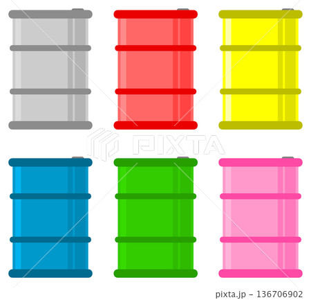 工業用の燃料やオイルを保管して備蓄するドラム缶のイラスト 136706902