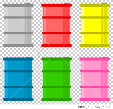 工業用の燃料やオイルを保管して備蓄するドラム缶のイラスト 136706902
