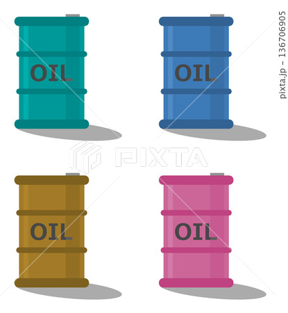 工業用の燃料やオイルを保管して備蓄するドラム缶のイラスト 136706905