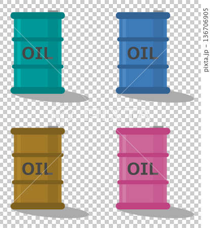 工業用の燃料やオイルを保管して備蓄するドラム缶のイラスト 136706905